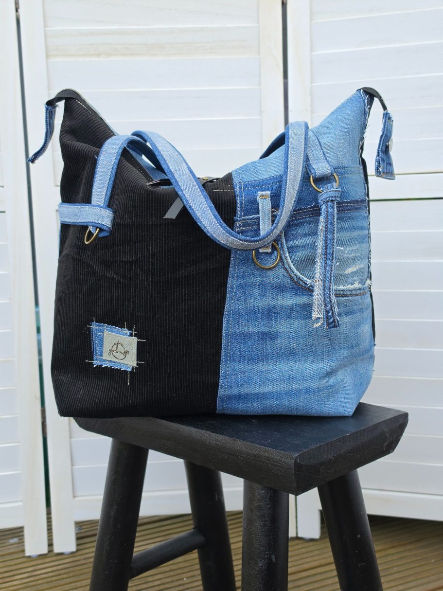 London Collection Tote Large upcycled denim tote bag with black corduroy made by Gabus81 for the London collection