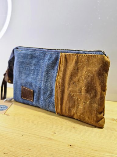 denim makeup bag with zipper